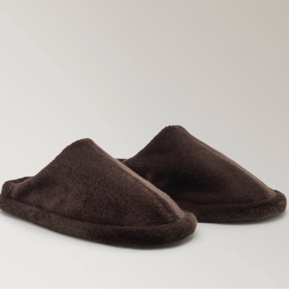 Mango Home Faux Fur Mule Slippers Chocolate Brown Cozy EU 39 US 8